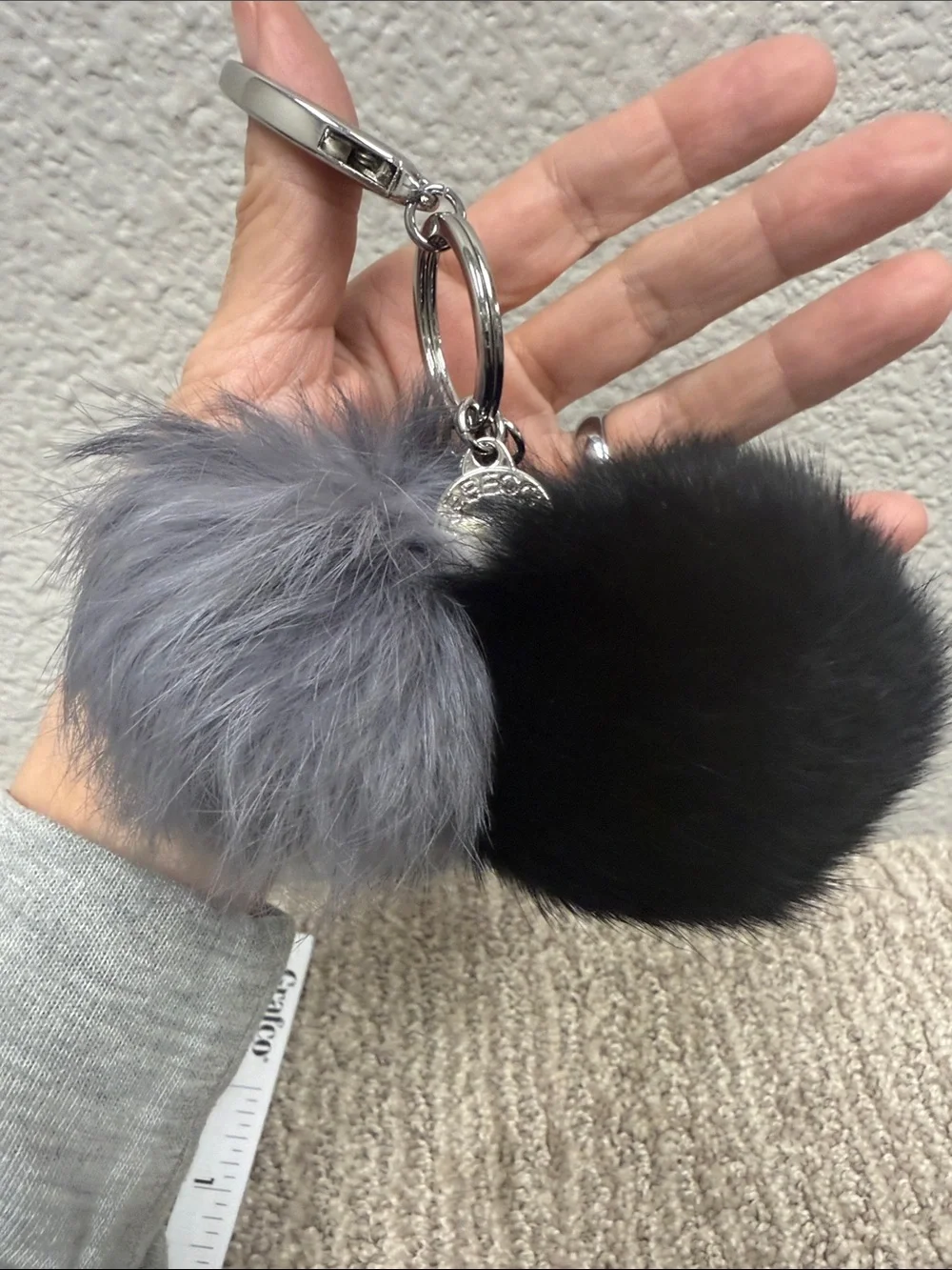 Rebecca Minkoff Black & Gray Fur Pom Pom Keychain